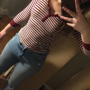 Forever21 Fitted Red and White Striped 3/4 Sleeve